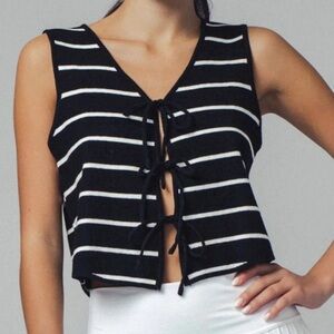 NWT Vici Striped Black and White Tie-Front Top